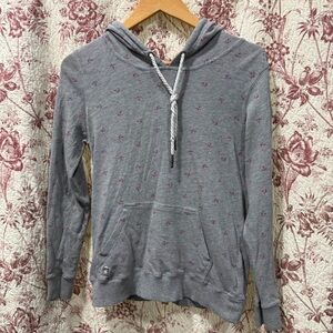 Roxy Gray Anchor Print Pullover Hoodie Sweatshirt Kangaroo Pocket Size S